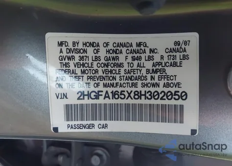 2008 Honda Civic Lx из США, поврежденный, VIN 2HGFA165X8H302050